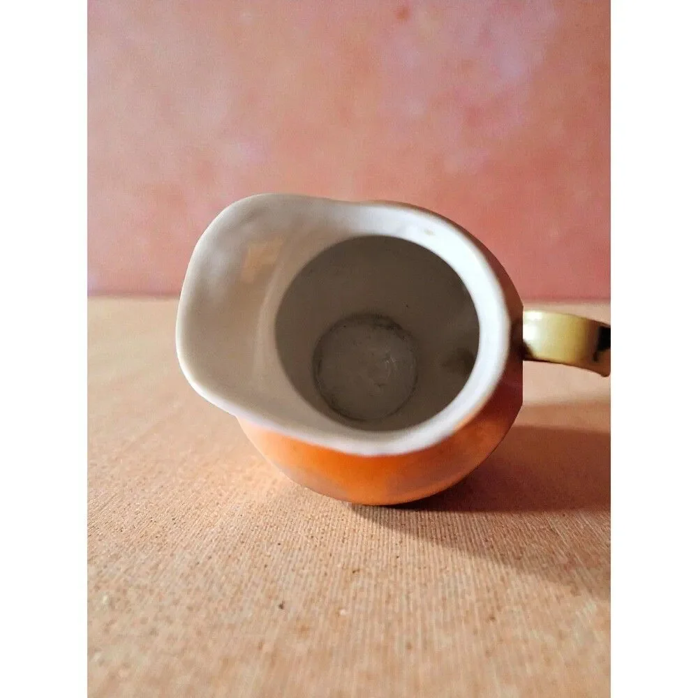 Vintage Japanese Lusterware Creamer Pitcher Art Deco Orange Windmill Scenic 1930